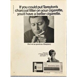 Tareyton 100's Cigarettes "New with Charcoal Filter" Playboy Vintage Print Ad